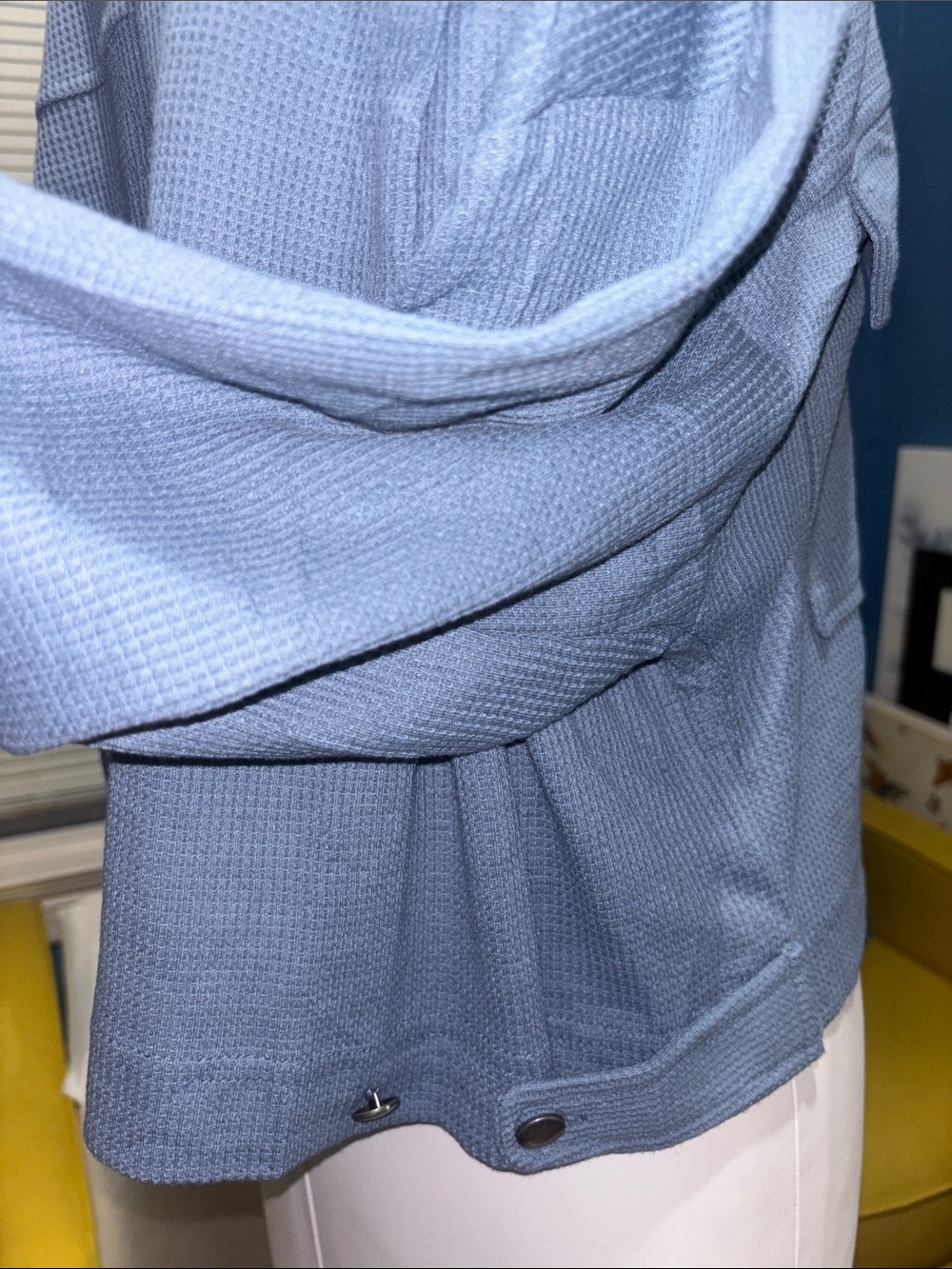 Light Blue Waffle Knit Button-Front Jacket - Picture 4 of 6